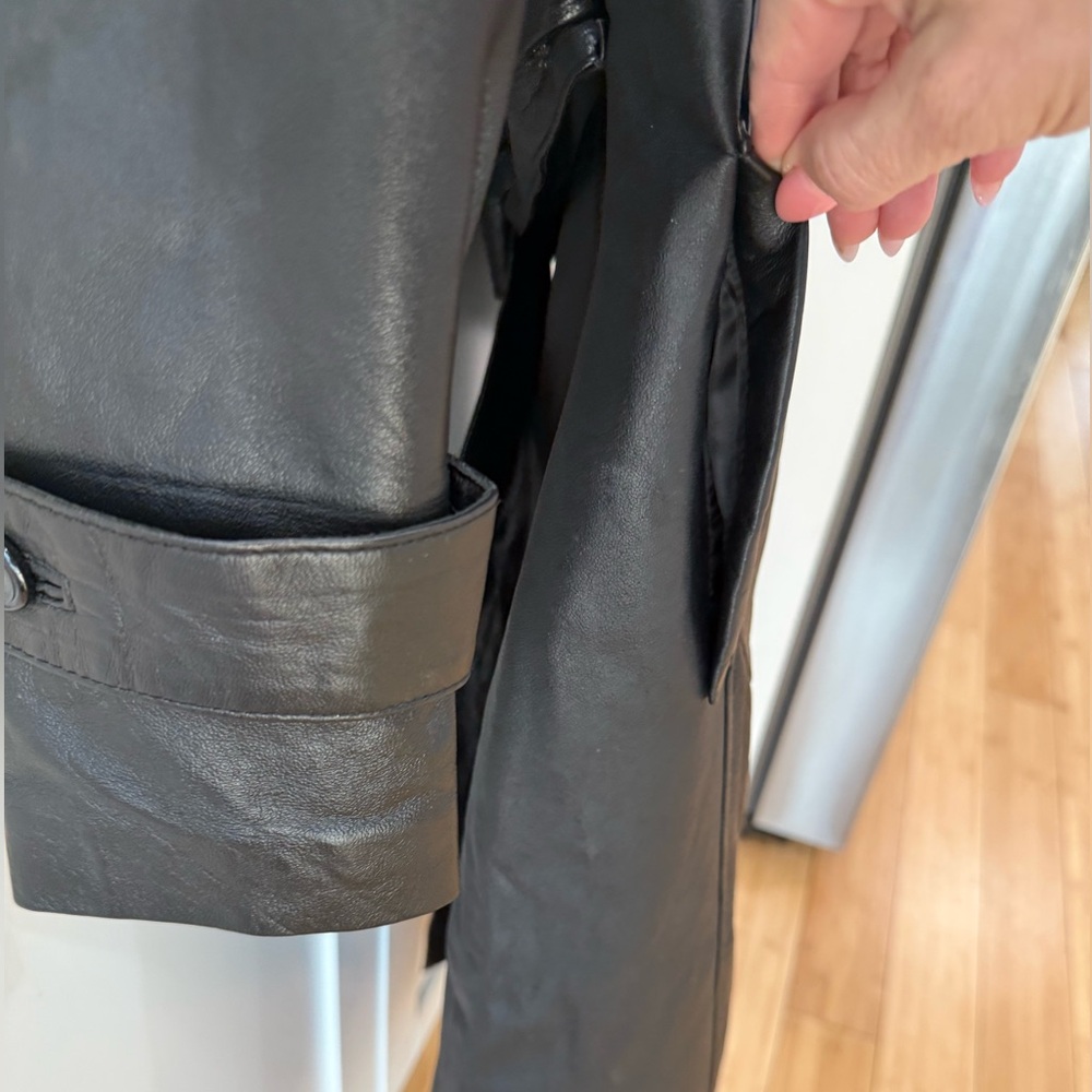 Classic Black Leather Trench Coat XS - Picture 6 of 13